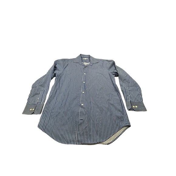 Banana Republic Mens Large Blue Striped Button-Down Dress Shirt - Picture 1 of 9